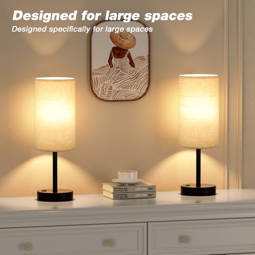 Fenmzee Touch Table Lamp - Beige, 3-Way Dimmable, USB A + C Charging, AC Outlet, 17.4inch Medium, Black Metal Base by Fenmzee - Used condition - Image 7