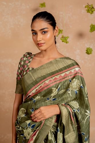 Image of MIRCHI FASHION Saree for Woman | Art Silk Floral Printed Ethnic Occasional Sari with Blouse