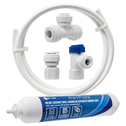 Metpure GAC Inline Filter Conversion 1/4" to 3/8” Big Flow Kit. Increase & Double Water Filtration Faucet Flow Rate of RO Reverse Osmosis System. Complete Kit with Filter, Tubing, and Quick Connectors