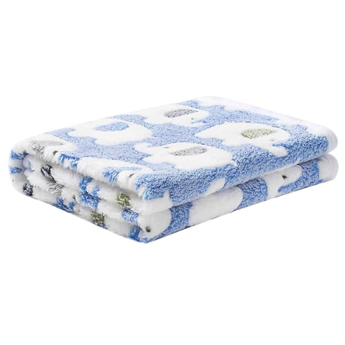 lamphle Cartoon Style Blanket Pet Winter Super Soft Elephant Pattern Coral Fleece Washable Dog Puppy Cat Throw Cage Sleeping Blue M