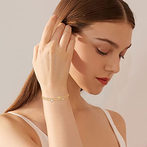14K Real Gold Heart Layered Bracelet for Women Yellow Gold Heart Bracelet Fine Jewelry Birthday Anniversary for Girlfriend Wife2
