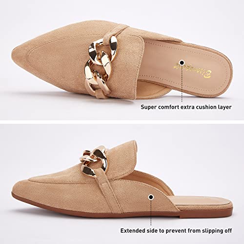 Bison Spirit Mules For Women Flats Pointed Toe Slip On Slides Loafer Shoes (Metal Chain-Brown Suede,8) #TOP3