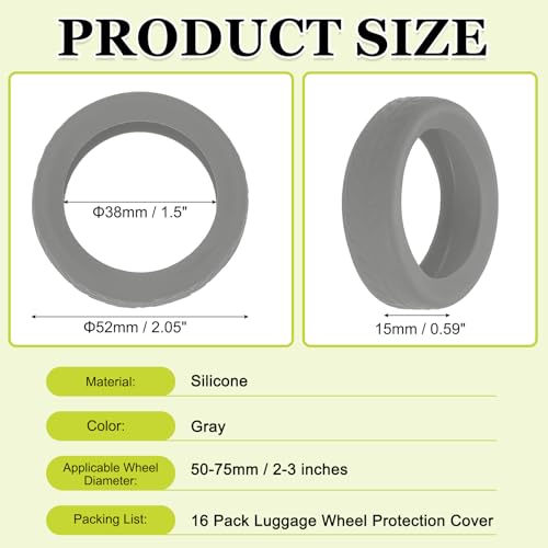 Image of 16 Pack Luggage Wheel Protection Cover, Wear Resistant Anti Noise Silicone Protector Cover for 2-3 inch Spinner Wheel for Suitcase Chairs Caster Travel, Gray