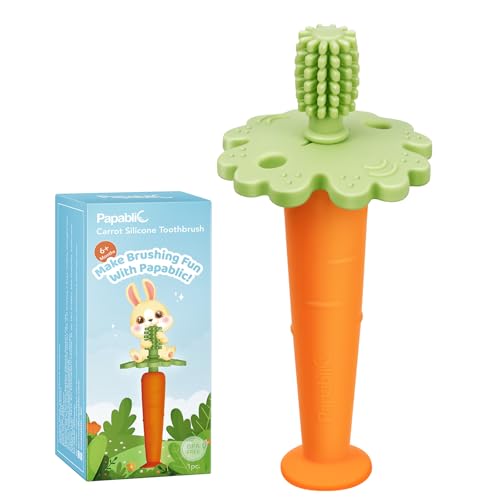 Image of Papablic Baby Toothbrush Carrot Teether, Easter Gift for Toddler Infants 6 to 12 Months