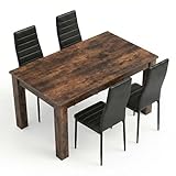 Blisswood Dining Table and 4 Chair Set, PU Leather Chairs, 17mm Thick Table Tabletop 112x80 cm, kitchen table, Modern Design Wooden dining Table Set for Home furniture (Rustic, Black Chair)