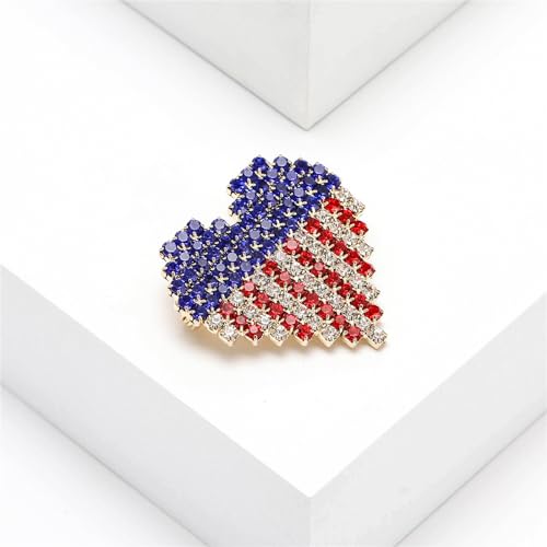 Image of Rhinestone Waving USA Flag Brooch Pin for Men Women Silver Tone Fashion Crystal 4th of July American Patriotic Medal Blue Red Enamel Brooches Dress Accessories Veterans Independence Memorial Day Jewelry