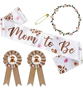 VorkiVecKi Cow Baby Shower Decorations - 4 Pcs Highland Cow Mom and Dad to Be Sash Flower Crown P...