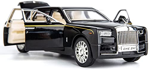 Image of 1:32 Rolls Royce Phantom Diecast Metal Pullback Openable Doors Toy Cars with Flashing Light and Musical Sound for Gifts Toys for Kids Boys and Girls. (Black)