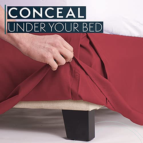image for HC Collection Burgundy King Bed Skirt - Dust Ruffle w/ 14 Inch Drop - 