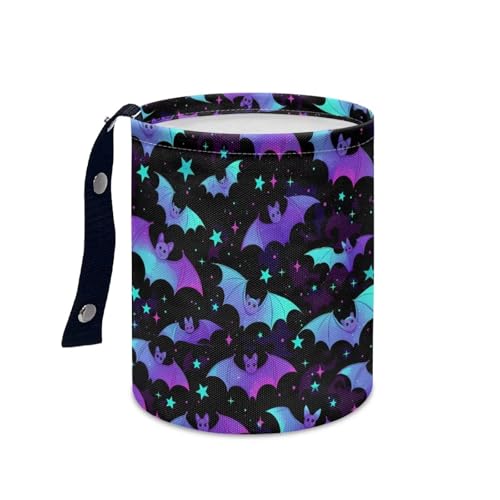 Image of Colorful Bat Print Car Garbage Can Small Trash Can with Leak Proof Inside Liner and Hanging Strap Car Organizer Portable Vehicle Essentials