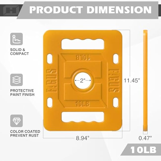 Color Coated rucking Weights, 2-Inch Cast Iron rucking Weight for rucking, Swings, Squat, Deadlift, Solid Cast Iron Weight Plate for Strength Training, Weightlifting, 10/15/20/25/30/45LB, Single/Pair