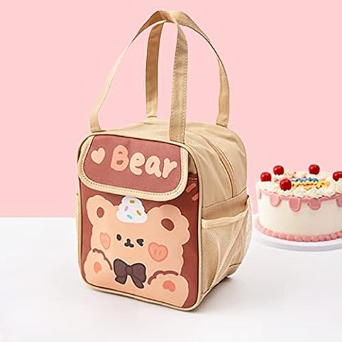 TIAASTAP Cute Lunch Bag Kids, Kawaii Insulated Lunch Bag for Girls, Lunch Box Tote Bag for School/Picnic/Outdoor/Camping/BBQ/Travel (Bear Coffee) Cover