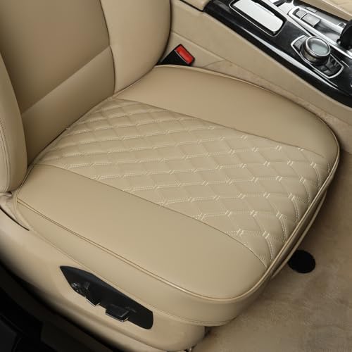 Black Panther 1 Pair of PU Car Seat Covers, Full Wrapping Front Bottom Seat Protector Compatible with 95% Vehicles, Anti-Slip (W 21.26''×D 20.86”), Beige
