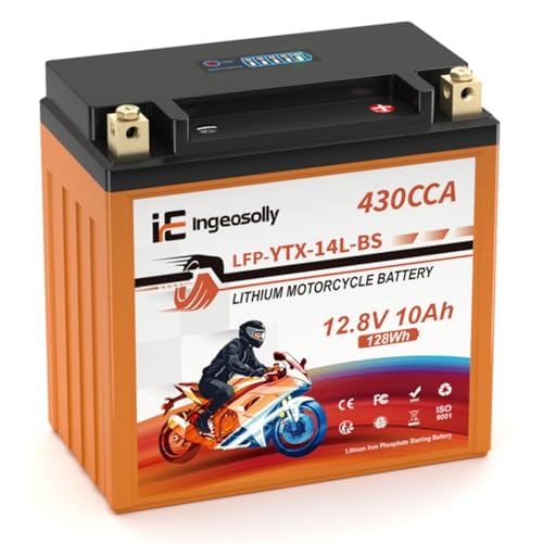 YTX14L-BS LiFePO4 Motorcycle Battery 12V 10Ah 430CCA - Maintenance-Free Lithium Powersports Starter Battery with BMS & LED Display Fits Yamaha Honda Suzuki ATV Scooter Snowmobile PWC Quad Tractor