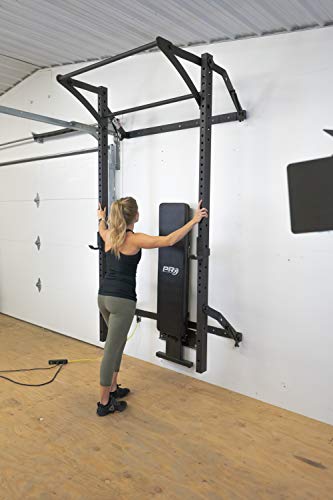 Murphy Rack Fold Up Wall Mounted Folding Squat Rack Space Saving Power Stand with Pull Up Bar Home Gym Equipment (Textured Black Powder Coat)