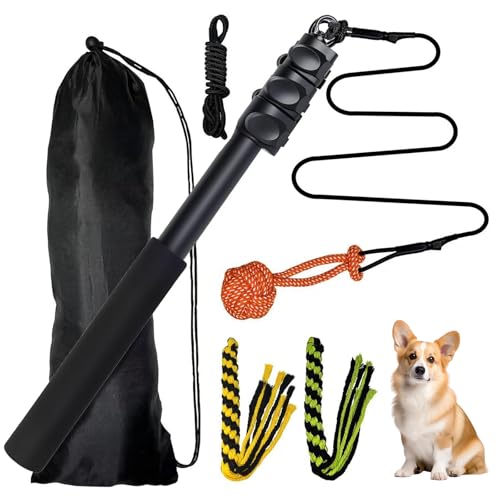 Reizangel Hunde Große Hunde, Profi Reizangel für Hundes längenverstellbar 124cm für Längenverstellbar mit 2 Seil Spielzeug, Hundespielzeug Ausziehbar aus Aluminiumlegierung Für Mittlere & Große
