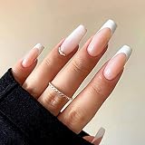 YOSOMK Pink French Tip Press on Nails Long with rhinestones Designs False Fake Nails Press On Coffin