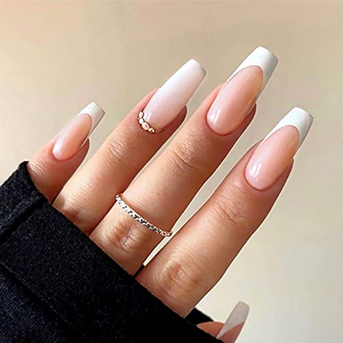 Yosomk Pink French Tip Press On Nails Long With Rhinestones Designs False Fake Nails Press On Coffin Artificial Nails For Women Stick On Nails With Glue On Static Nails #TOP20