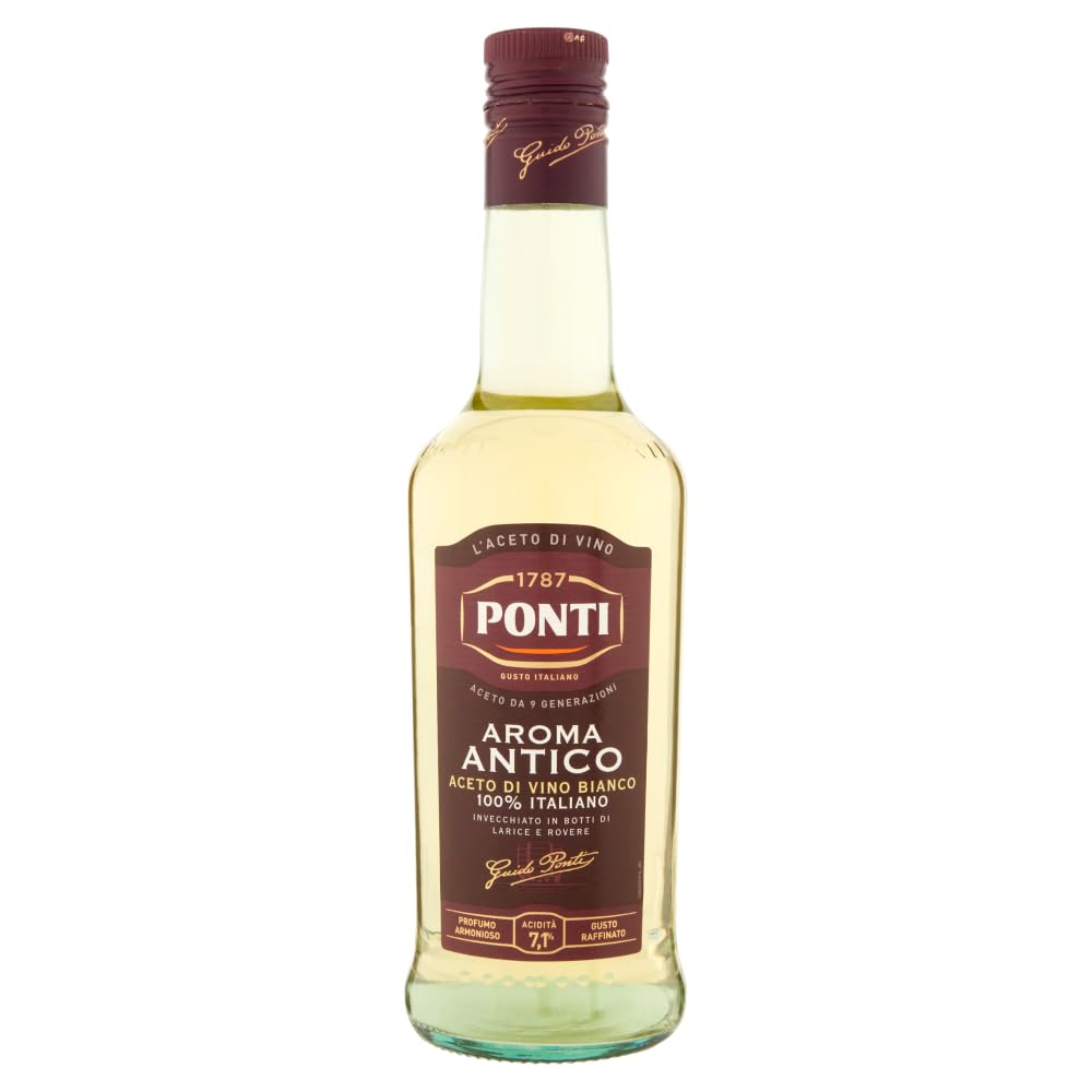 Ponti Lot de 3 bouteilles de vinaigre de vin blanc Aroma Antico Aceto di Vino Bianco 100 % vinaigre italien 500 ml + 1 sachet de talc Felce Azzurra 100 g