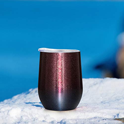 Stainless Steel Wine Tumbler with Lid, Fungun 4 Pack 12 OZ | Double Wall Vacuum Insulated Travel Tumbler Cup for Coffee, Wine, Cocktails, Ice Cream Cup With Lid and Straw