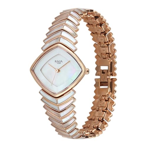 Image of Titan Raga Chic Glam with Quartz Analog Natural White M.O.P + MOP Minute Ring Dial Rose Gold Strap Watch for Women - 95393WM03