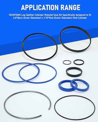 Image of Hydraulic Log Splitter Cylinder Rebuild Seal Kit for 4.0 inchBore x 1.75 inch Rod Cylinder, Dirty Hands Tools Huskee Log Splitter Parts Hydraulic Cylinder Rebuild Kit (Pack of 11)