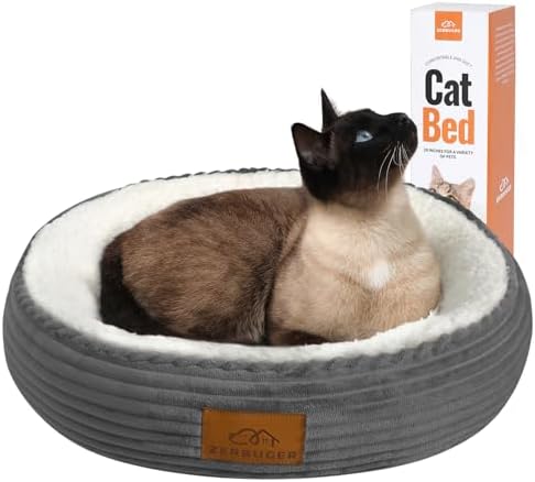 Cat Beds for Indoor Cats, Round Donut Cat Bed, Dog Beds for Small Dogs, Pet Beds for Puppy and Kitty, Extra Soft & Machine Washable, 20 Inch, Dark Grey