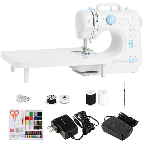 Image of Sewing Machine for Beginners - Portable Electric Hand Mini Sewing Machine with Extension Table 12 Built-In Stitches with 2 Speed Foot Pedal Small Handheld Maquina de Coser Blue