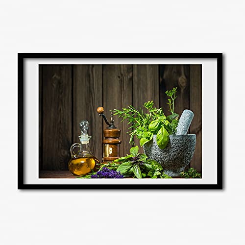 Cadre MDF Tulup 60x40 cm avec tableau herbes dans un mortier pour decoration murale