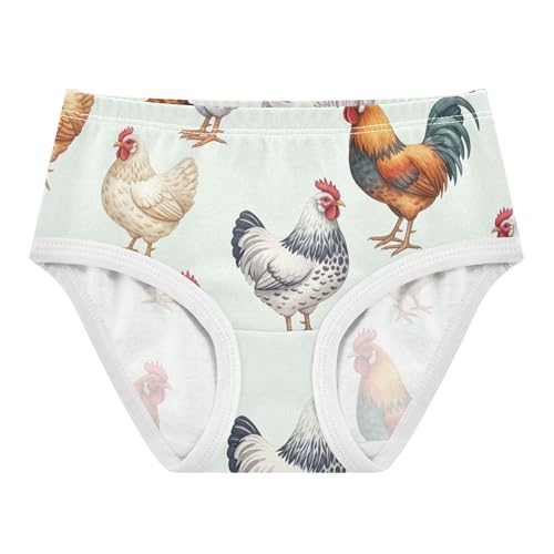 Watercolor Cartoon Chicken Roosters Toddlers Underwear Floral 2t Cotton Panties for Girl Pattern Underpants Briefs