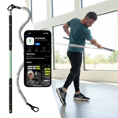 Image of GolfForever Swing Trainer - Golf Fitness & Training System for Strength, Flexibility & Swing Power - Includes Membership & Premium Training Bar for Golf-Specific Workouts