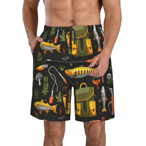 Men's Quick Dry Swim Shorts Fishing Gear Fish Outdoor Camping Green Beach Trunks with Pockets