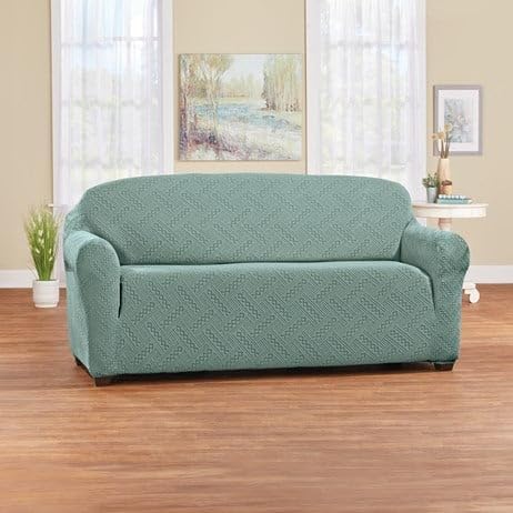 S M Ent. Aztec Herringbone Stretch Furniture Protector-Fern Green-Loveseat -Size-72 W
