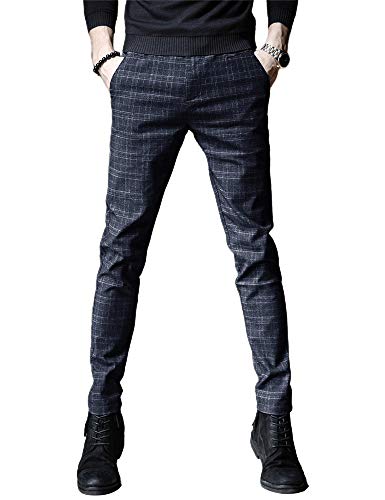 IDEALSANXUN Men Dress Plaid Pants Chino Casual Slim Fit Skinny Stretch Pants