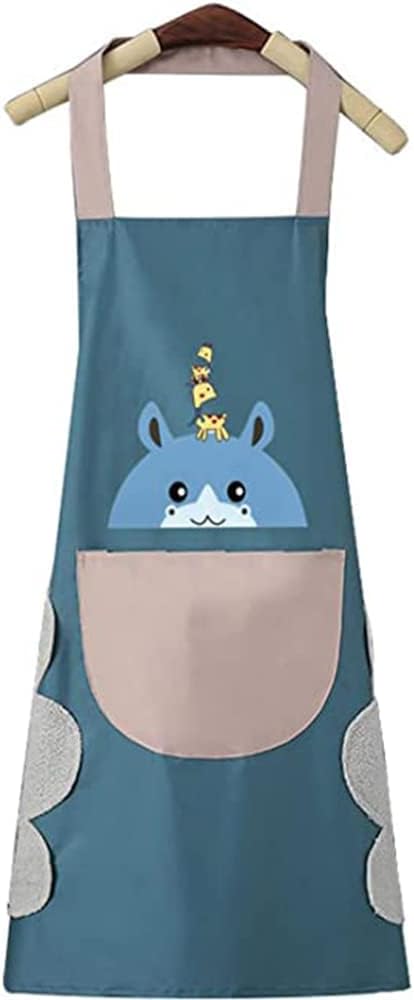 DOCAT Apron for Women Cute Deer Aprons With Pockets and Hand-Wiping Kitchen Apron Waterproof and Oil-proof Kitchen Accessories Items for Home Cooking Fits Men,Women Home Restaurant (Blue)