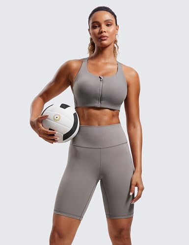 Image of CRZ YOGA Zip Front Cross Back Sports Bras | Molded Cups, Medium to high Support, Training, Adjustable Convertible Straps, Hook and Eye, for Women