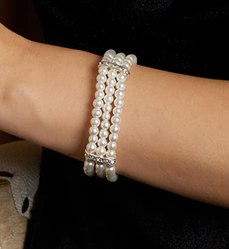 Gionforsy White Pearl Choker Necklace Multi Strand Pearl Choker Necklace Short Pearl Necklace For Wedding Tea Party (5 Layers) #TOP3