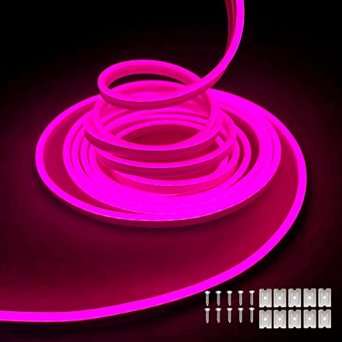 Image of dobestyou Pink Neon LED Strip Lights, 16.4ft 12V DC 600 SMD2835 LEDs Waterproof Flexible Rope Light for Indoor & Outdoor Home Decoration (Power Adapter Not Included)