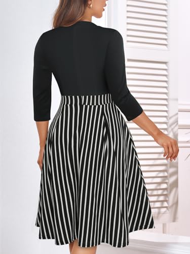 Image of YATHON Womens Elegant Print Notched Neck Slant Pocket Pleated Hem Casual A-Line Dress