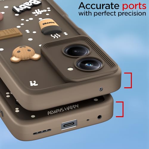 Image of Pikkme Back Cover for Realme 10 Pro 5G | Cute Fun Cartoon 3D Bear Silicone Full Body Protection Bumper Case (Brown)