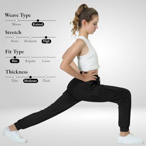 Image of EXARUS Girls Hiking Cargo Pants Joggers Teen Quick Dry Lightweight Slim Fit | Tween Youth Camping Pants Kids Hip Hop Dance Athletic Tapered Lightweight Track Safari Drawstring Woven /Knit 6-14Y