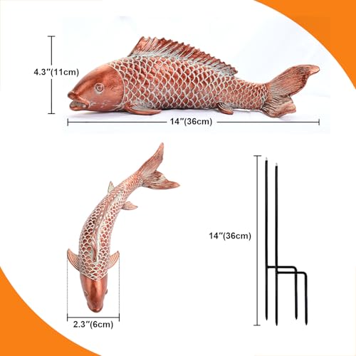 Garden Statues Koi Fish Decor, Garden Fish Pond Statues, Set of 2 Antique Copper Koi Art Sculptures for Outdoors Patio Backyard Lawn Yard Decoration, Japanese Garden Decor, Best Gifts - Image 3