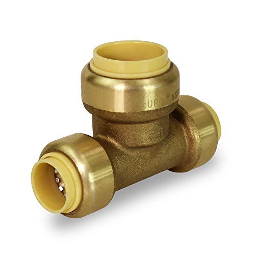 Pushlock UPET1134 Reducing Tee Pipe Fittings Push to Connect Pex Copper, CPVC, 1 Inch x 1 Inch x 3/4 Inch, Brass