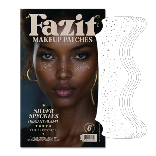 Makeup Patches - Silver - Face Glitter Makeup Speckles - Glow Up Makeup Patches - Face Glitter Speckles Patches - Cute Glitter Makeup Accessories for Women - Cosmetic Glitter for Face - 6 Count