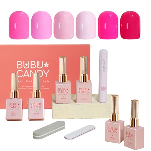 BUBU CANDY Pink Gel Nail Polish Set 6 Colors,Hot Pink Tones Neon Pink White Gel Polish Magenta Light Soft to Dark 2026 All Seasons LED Nail Art for Nail Lovers Gift Salon DIY Starter Kit