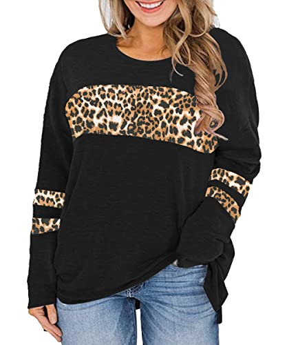 Image of CARCOS Plus Size Tops for Women Color Block Flower /Striped /Camo Crew Neck Long Sleeve Tee Shirt