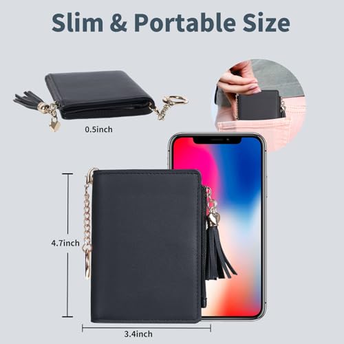 Image of Gostwo Small Wallets for Women, Stylish Womens Wallet with ID Window, Zippered Coin Pocket and Tassel. Cute RFID Wallet for Women, ideal for Teen Girls, Commuters, and Women for Daily Use