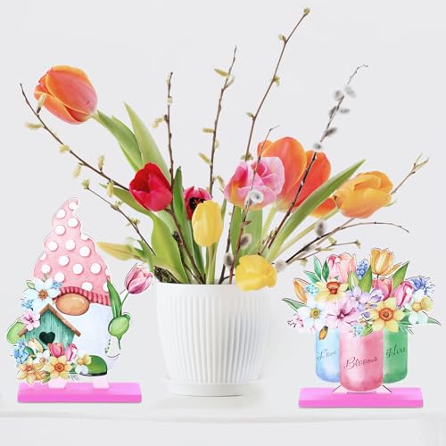 Nain de fleurs de printemps en bois décoration de table artisanale - 6