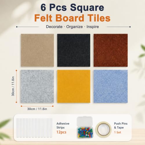 Image of Climberty Felt Bulletin Board, 6-Piece Pinboard Set, Mixed Colors