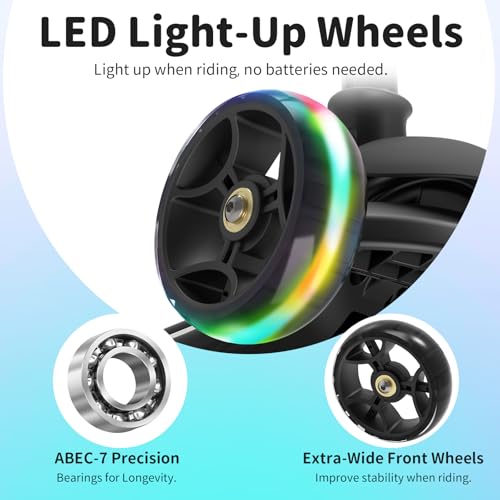 Image of BELEEV A9 Kids Scooter with LED Light-Up Wheels & Deck, 3 Wheel Folding Scooter for Toddlers Girls Boys Ages 3-12, Adjustable Handlebar, Lean to Steer, Extra-Wide Wheels, Kick Scooter for Children